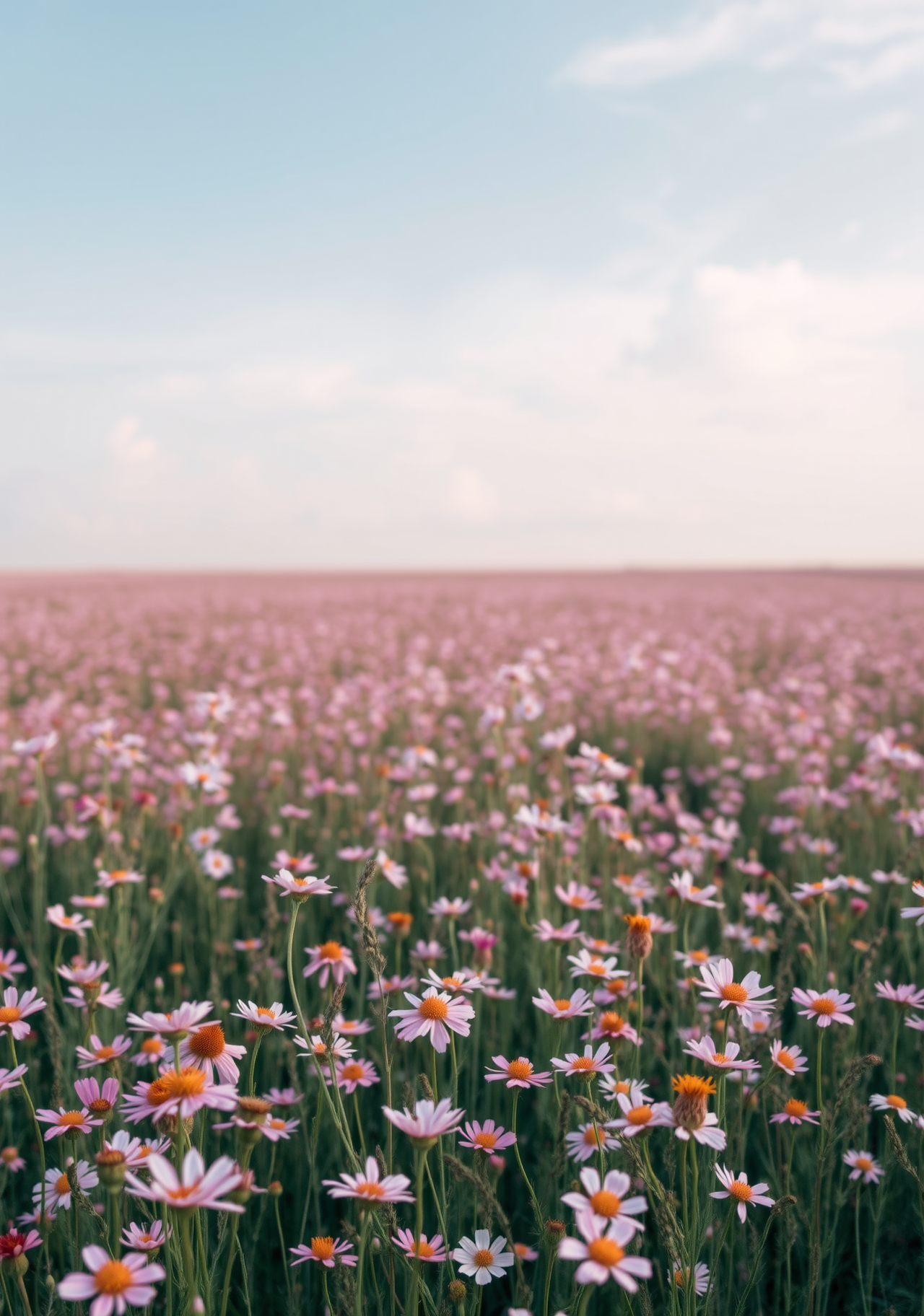 A vast field of pink flowers in full bloom, a beautiful scene. - wallpaper image